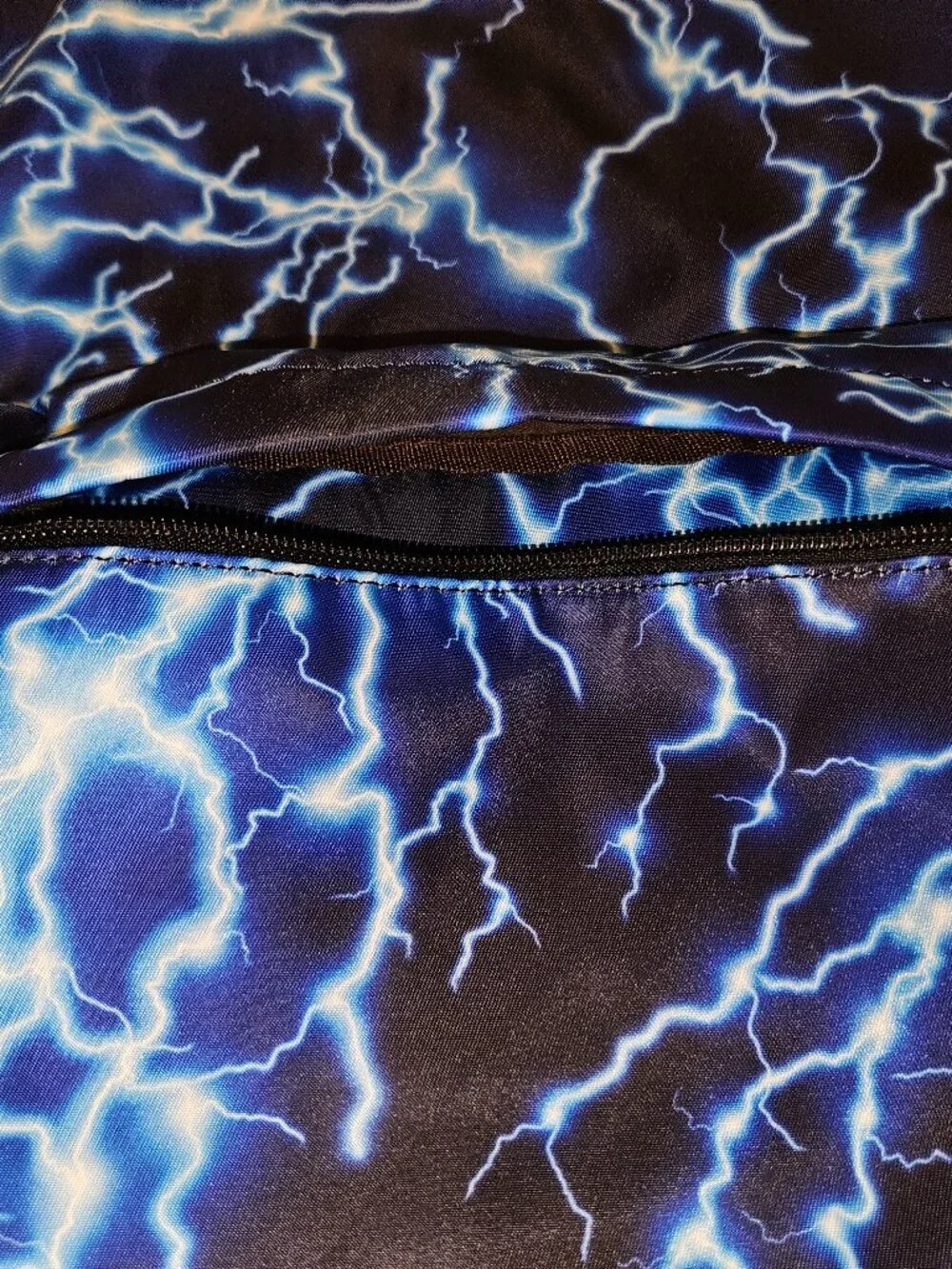 Lightning Print Backpack – Blue and White Design with 3 external pockets